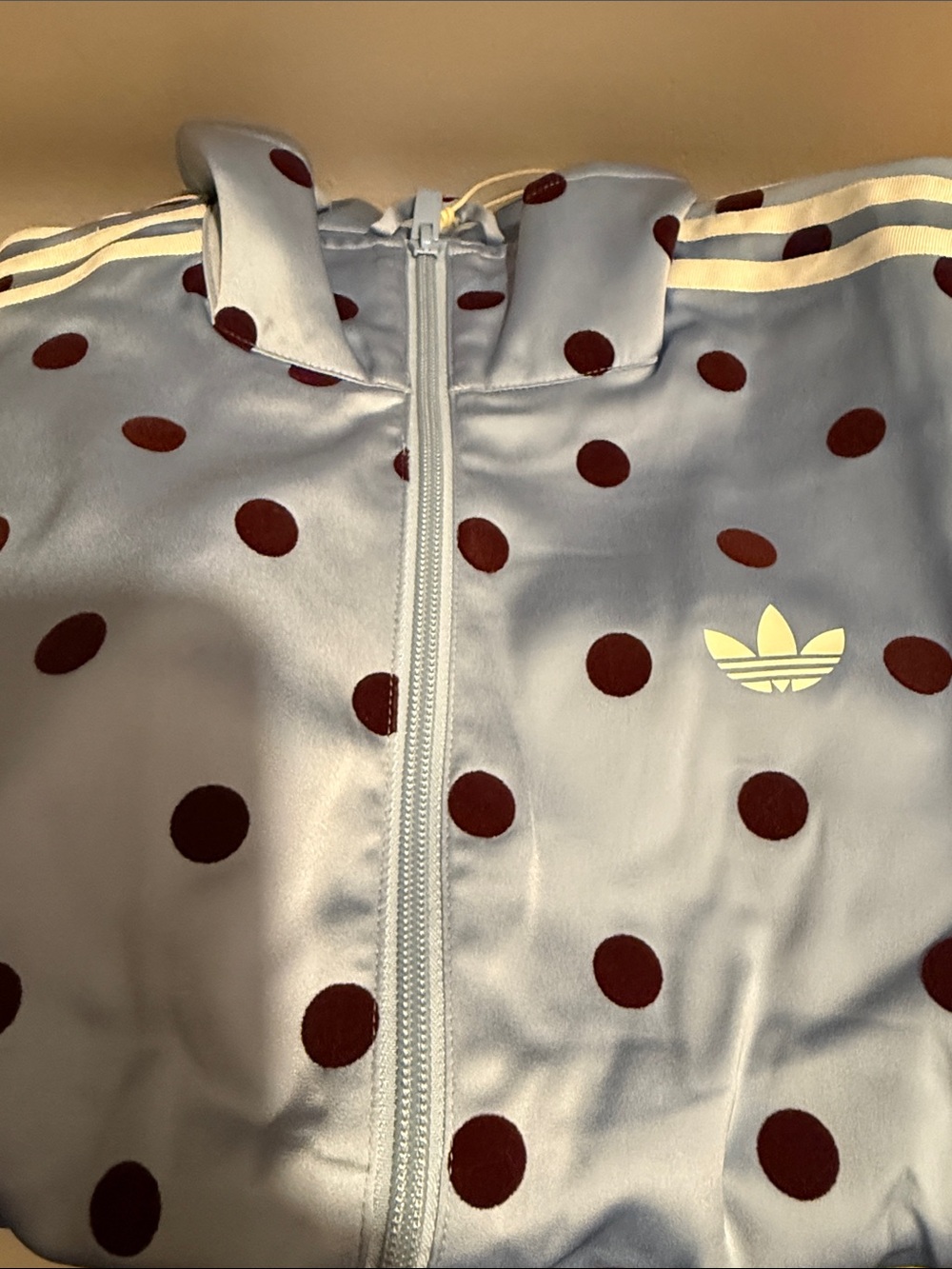 adidas Light Blue Track Jacket with Burgundy Polka Dots